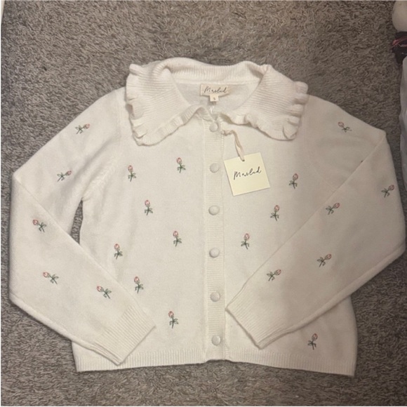 Anthropologie Sweaters - Anthropologie Cream Cardigan with Floral Embroidery NWT